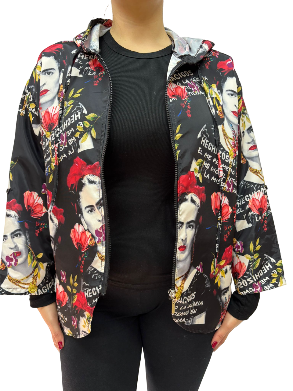 Giubbino antivento multicolore con stampa