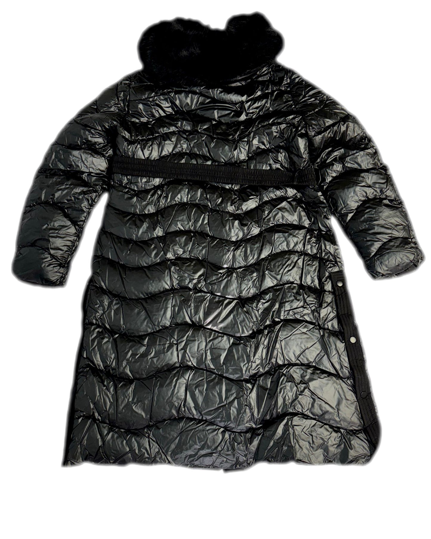 Cappotto donna elegante con cintura e pelliccia sintetica