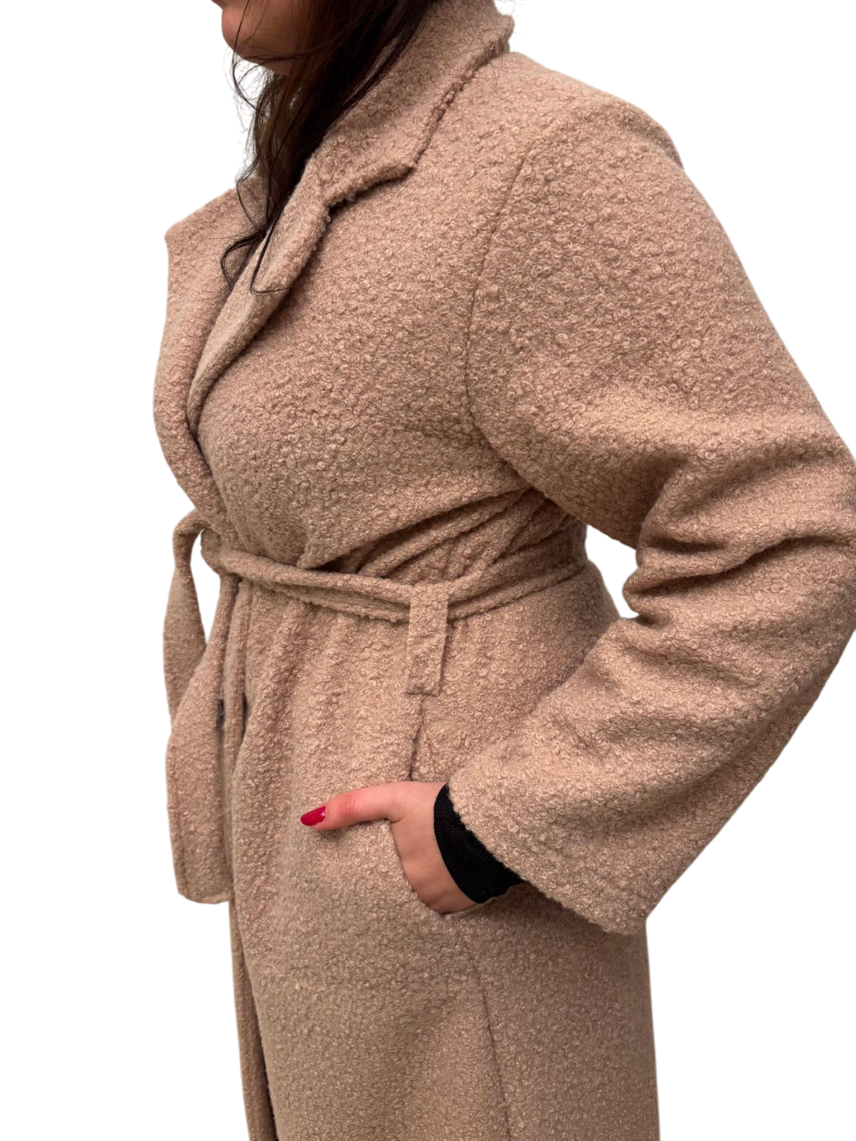 Cappotto donna invernale effetto riccio a maniche lunghe