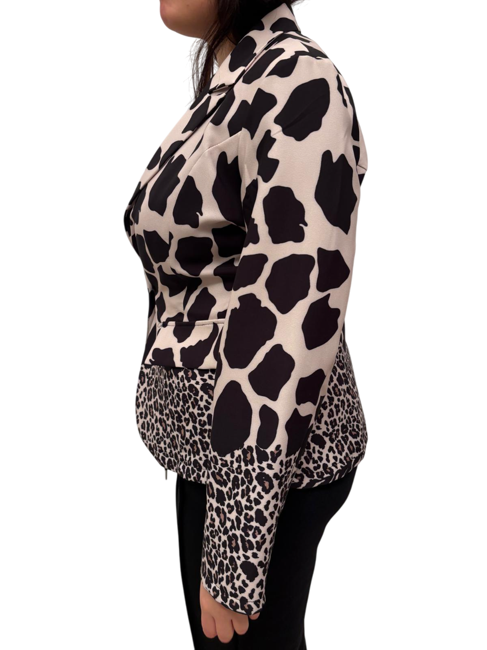 Blazer donna con stampa animalier bianco nero