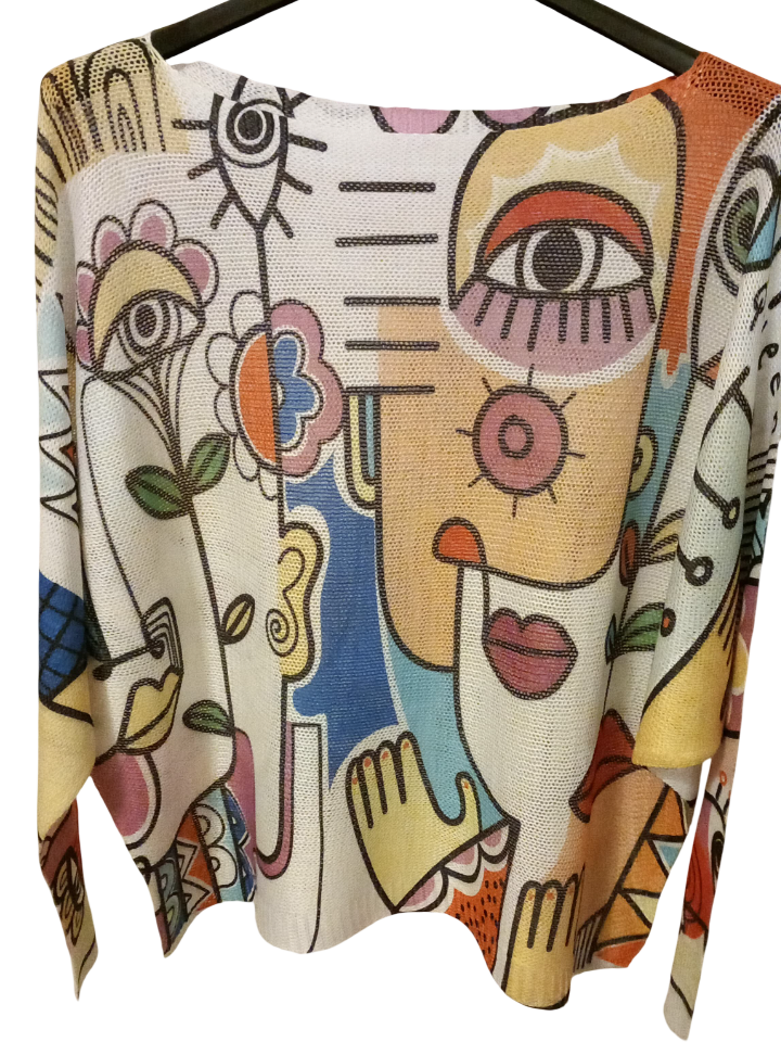 Maglione stampato in maglia con scollo a V