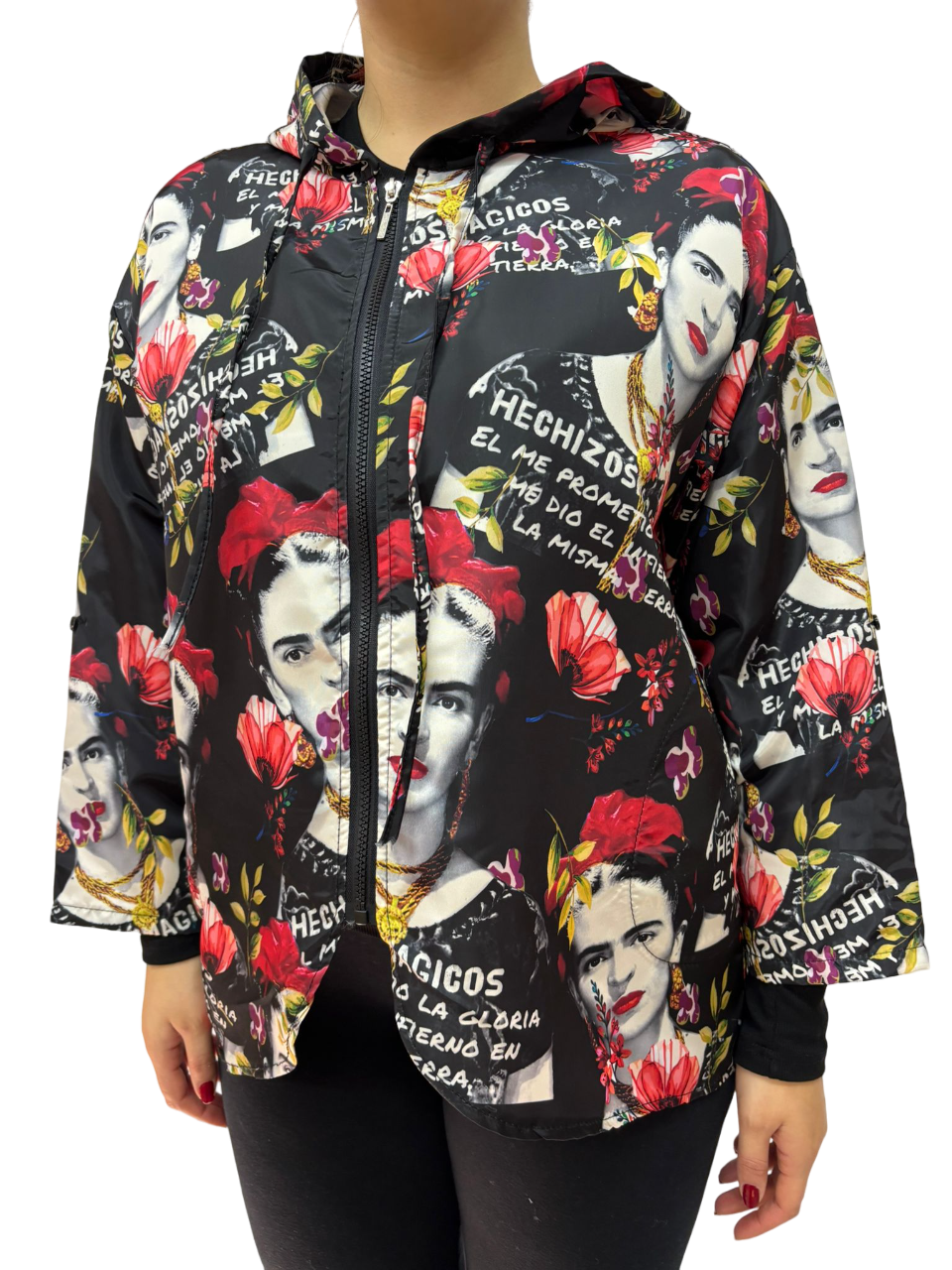 Giubbino antivento multicolore con stampa