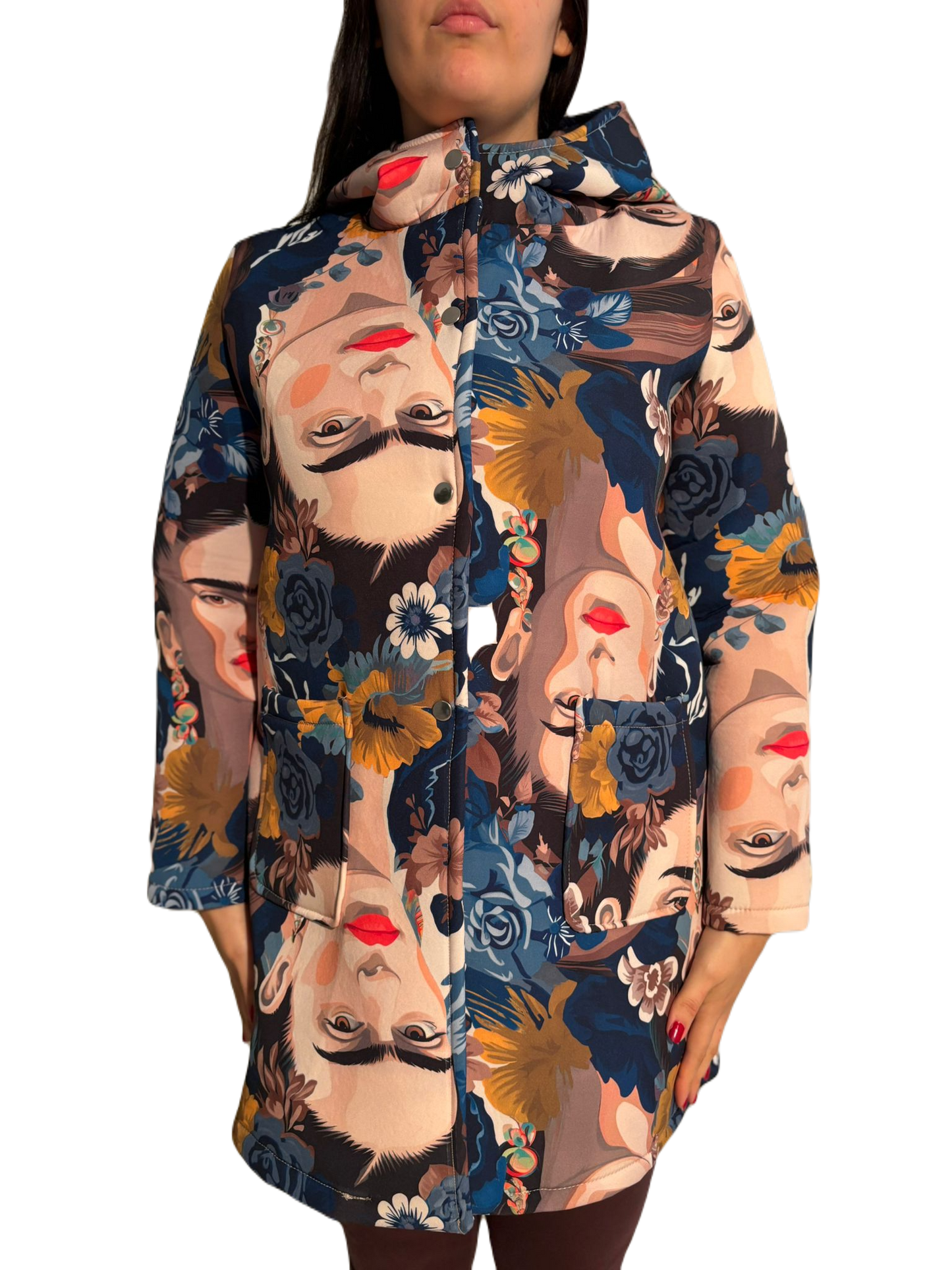 Winter-Steppmantel für Damen mit mehrfarbigem Aufdruck