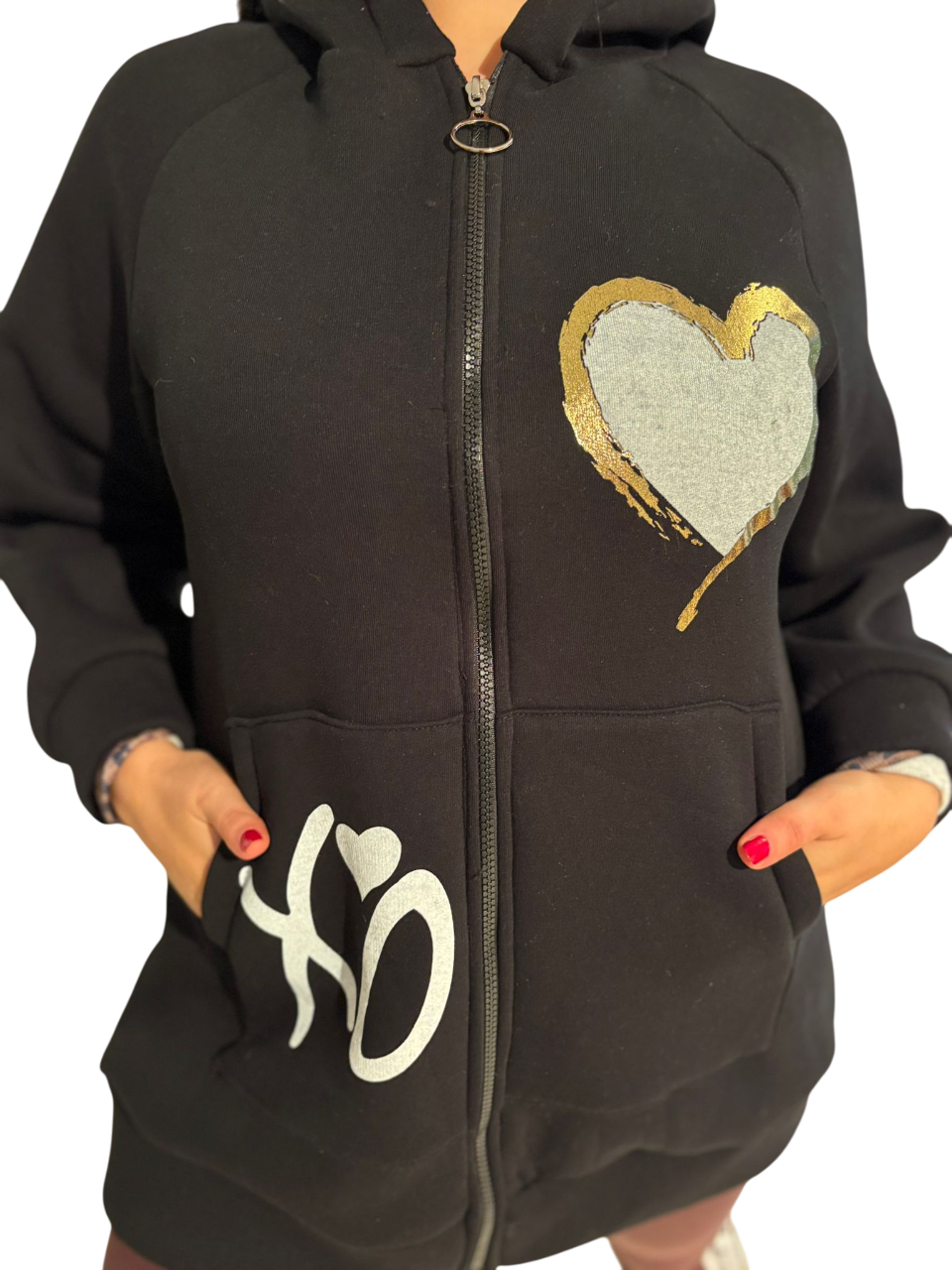 Damen-Sweatshirt mit Reißverschluss und Winterprint