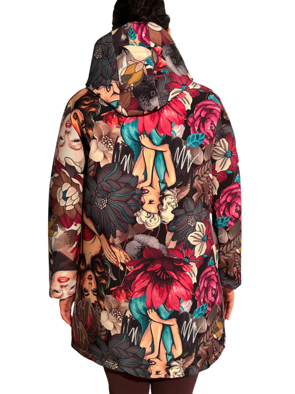 Cappotto trapuntato invernale donna con stampa multicolor