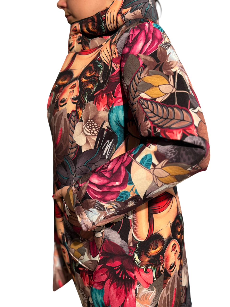 Cappotto trapuntato invernale donna con stampa multicolor