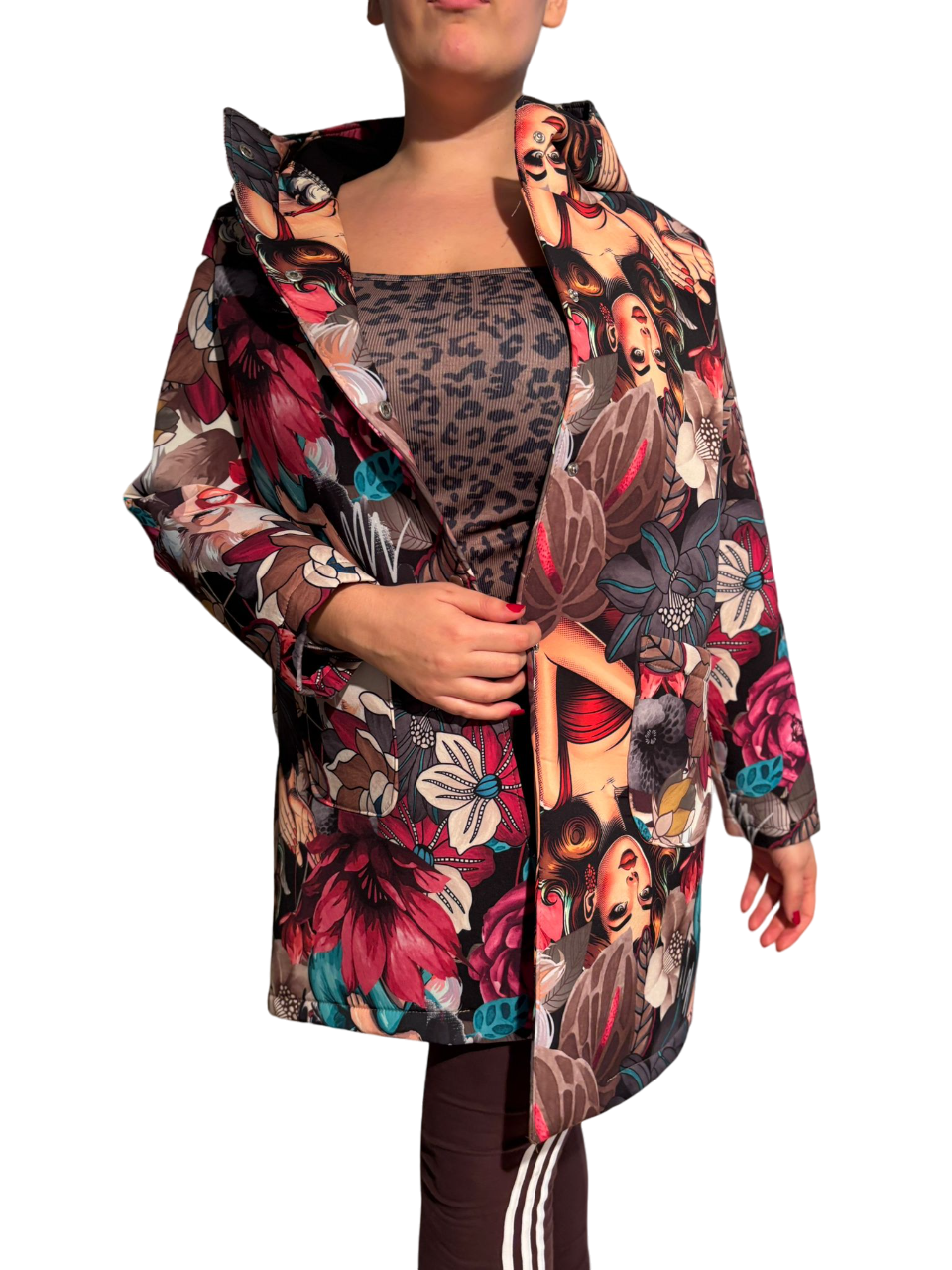 Cappotto trapuntato invernale donna con stampa multicolor