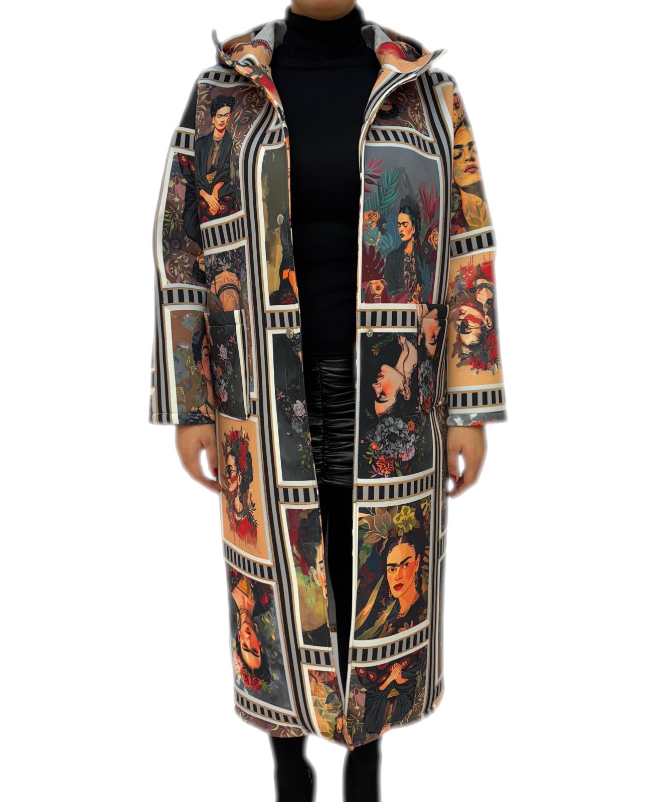 Cappotto lungo invernale donna con stampa multicolor