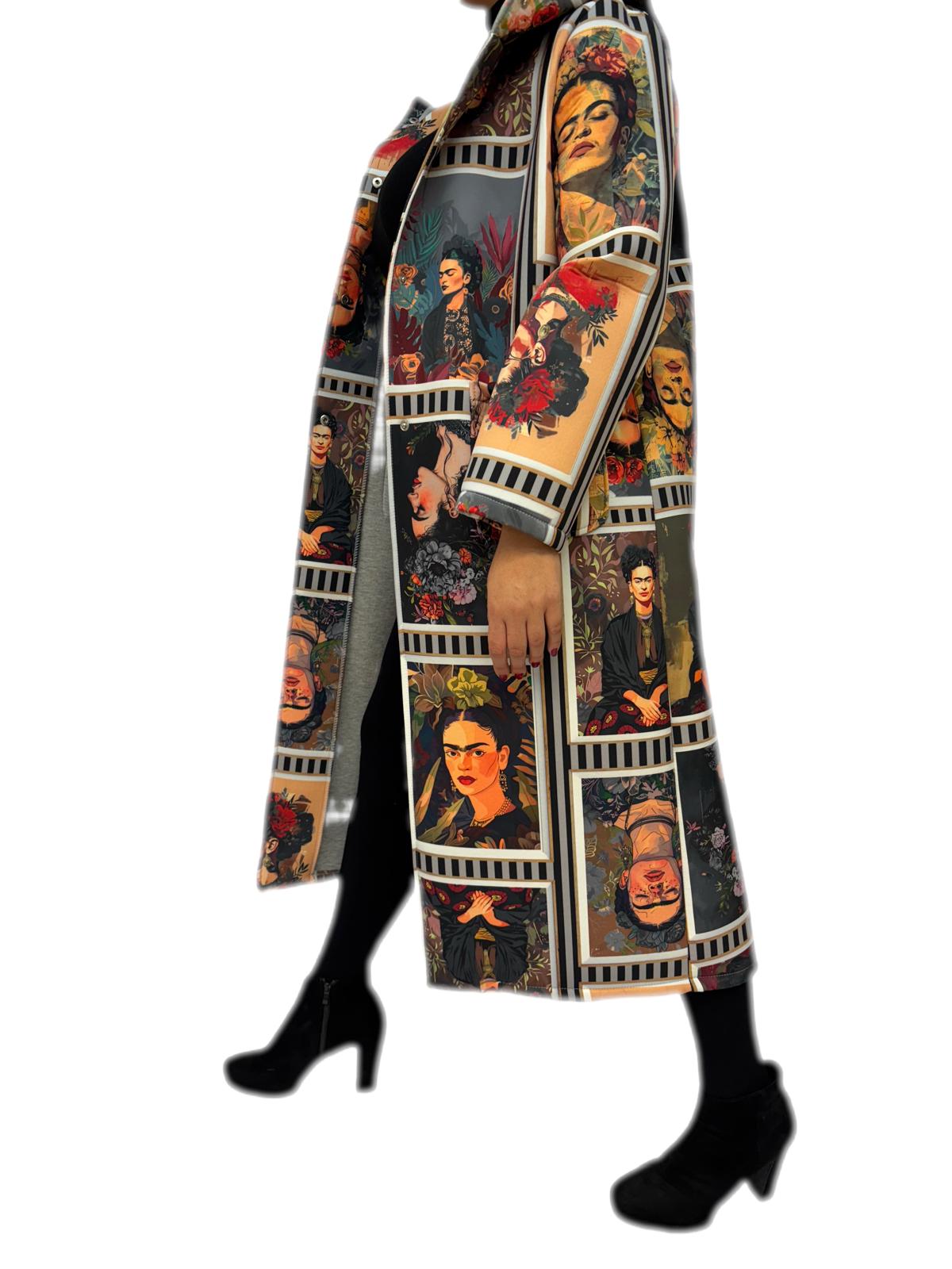 Cappotto lungo invernale donna con stampa multicolor