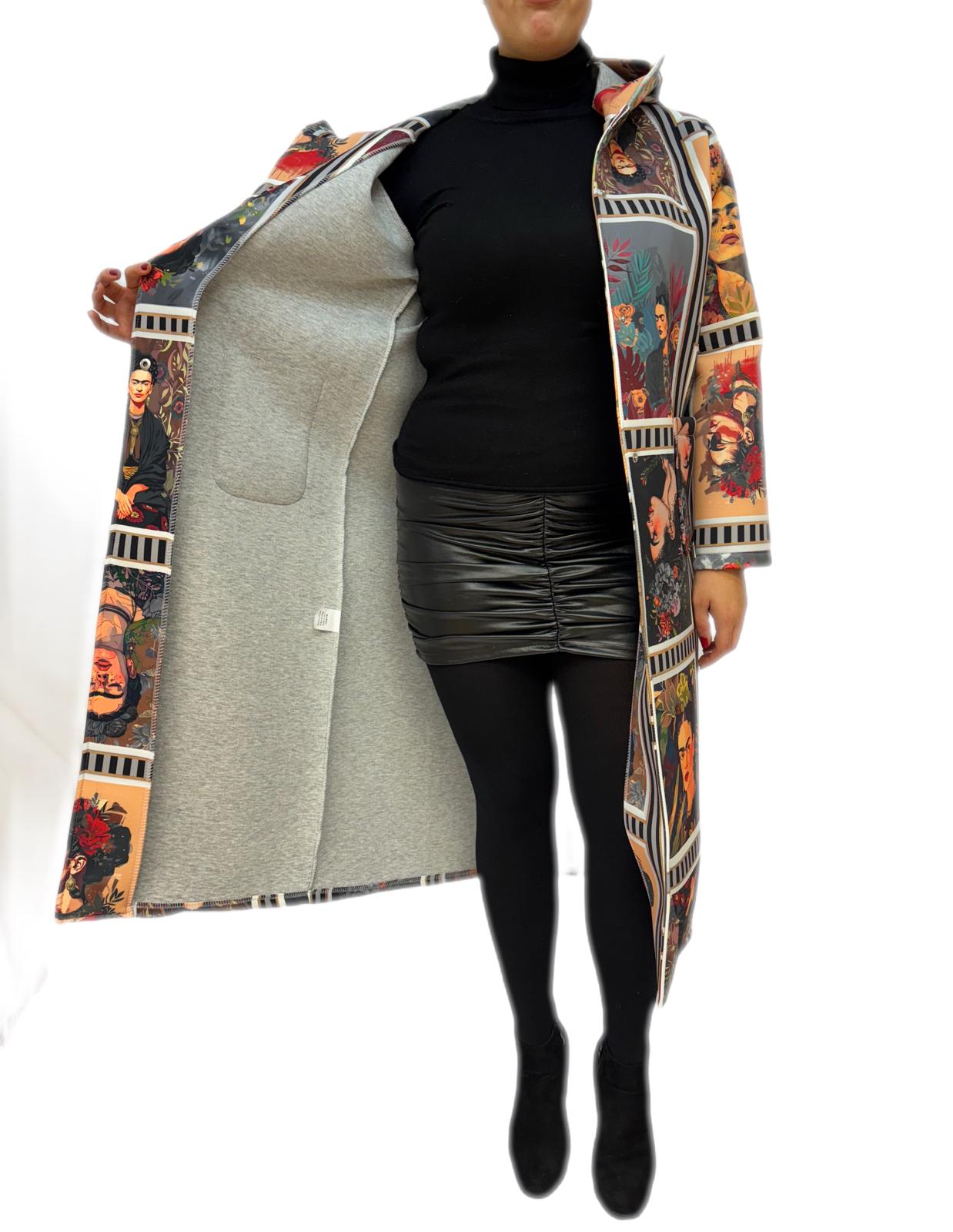 Cappotto lungo invernale donna con stampa multicolor