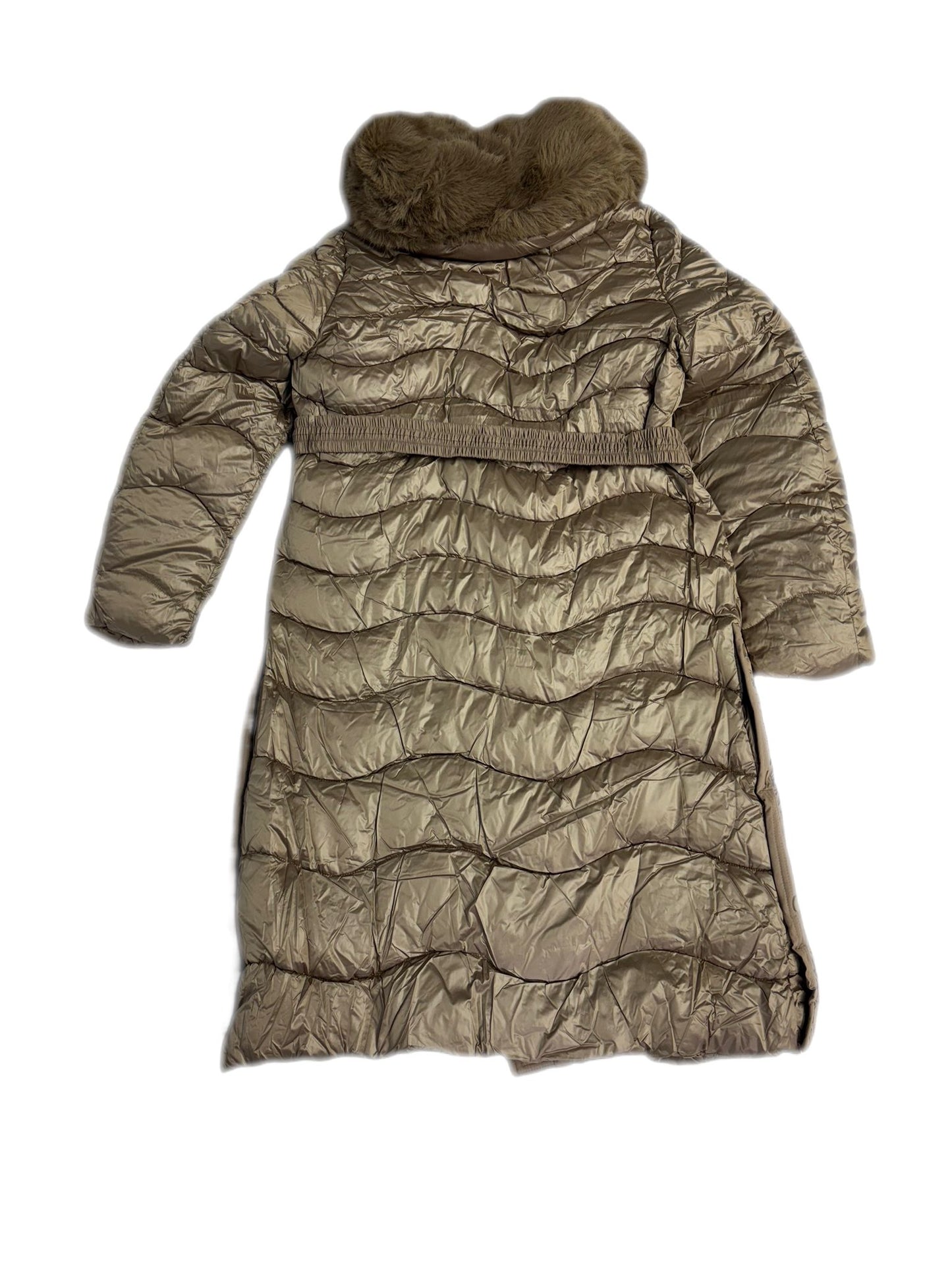 Cappotto donna elegante con cintura e pelliccia sintetica