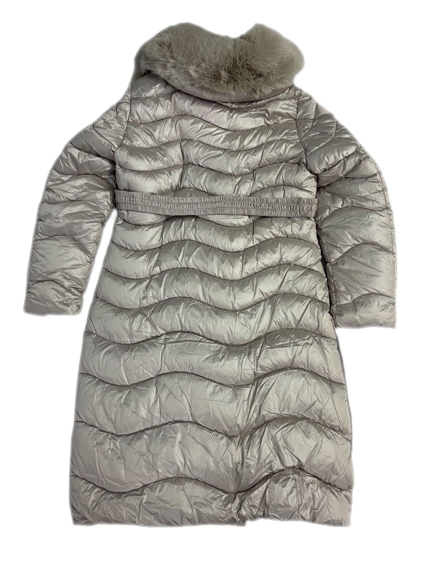 Cappotto donna elegante con cintura e pelliccia sintetica