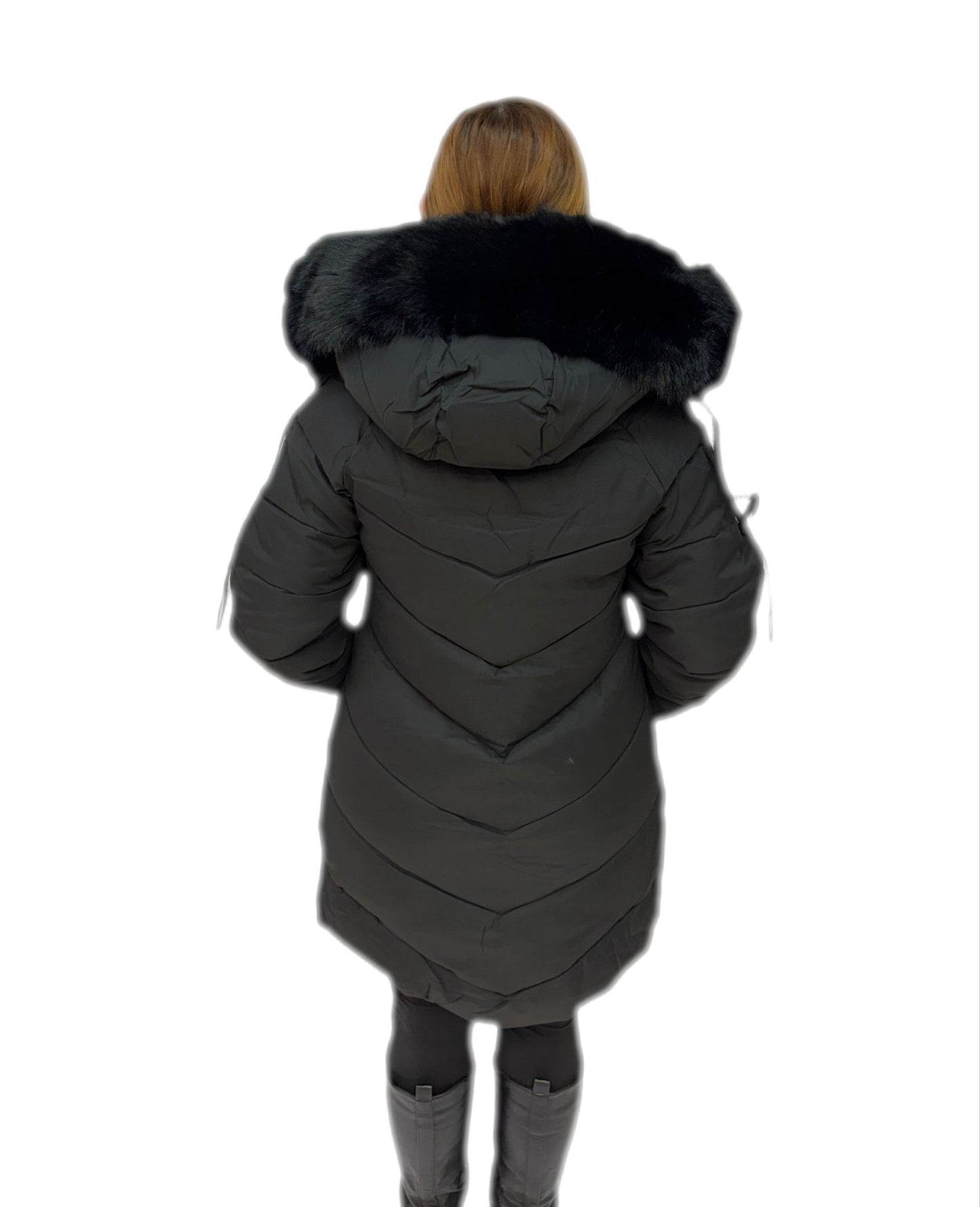 Cappotto lungo invernale con cappuccio con pelliccia sintetica