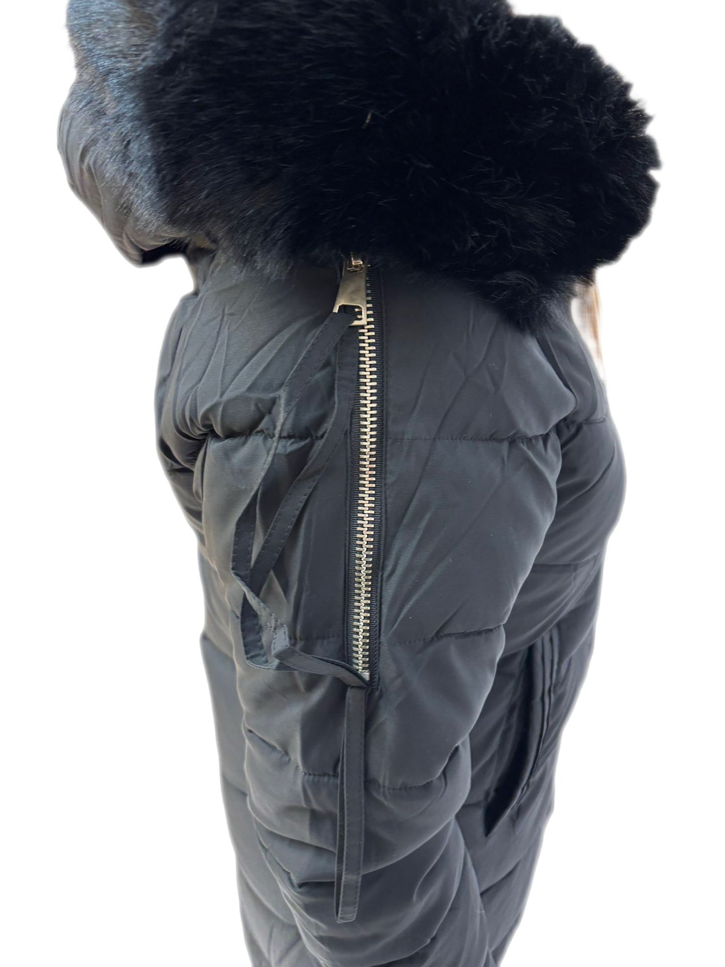 Cappotto lungo invernale con cappuccio con pelliccia sintetica