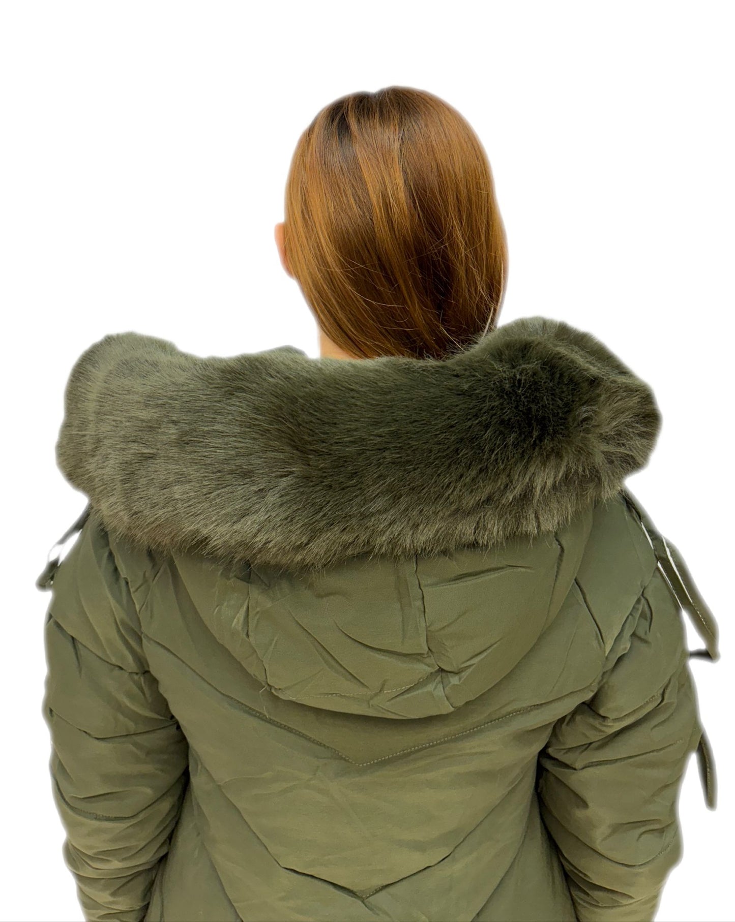 Cappotto lungo invernale con cappuccio con pelliccia sintetica