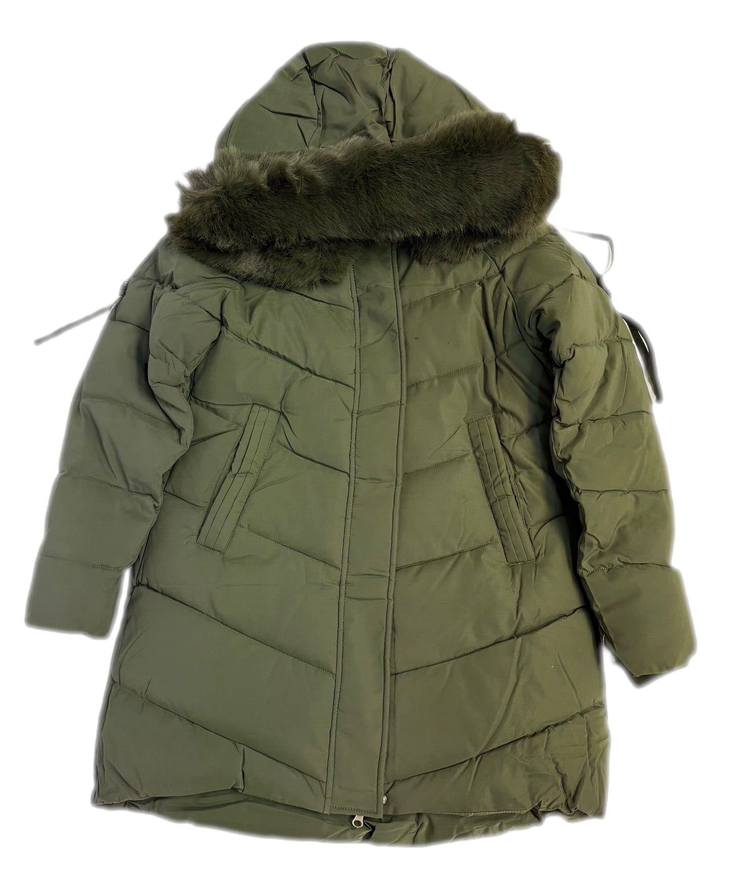 Cappotto lungo invernale con cappuccio con pelliccia sintetica