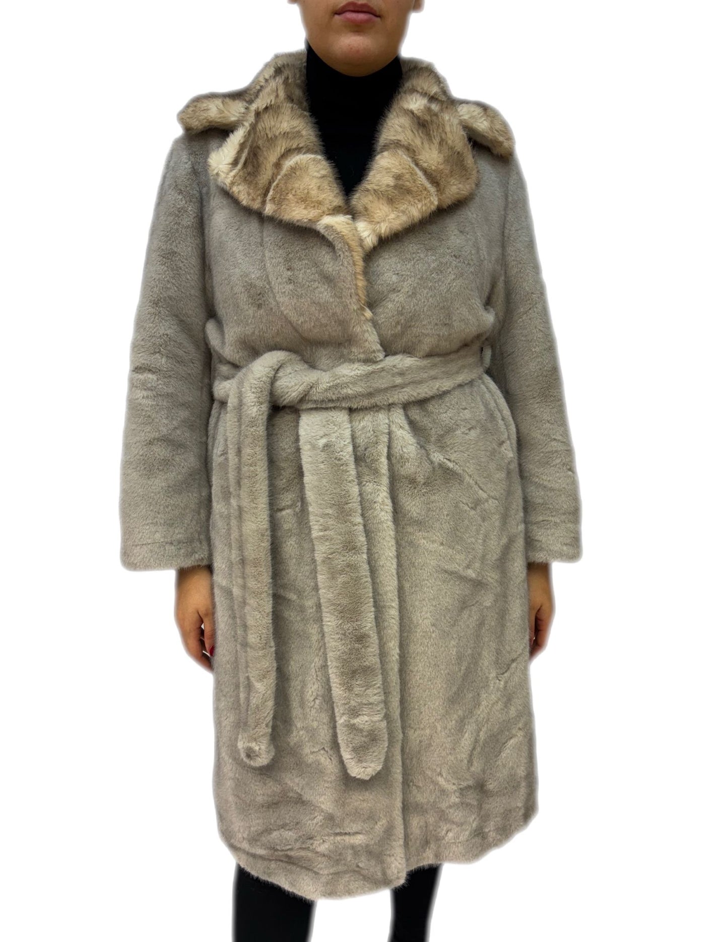 Cappotto lungo invernale elegante con pelliccia sintetica