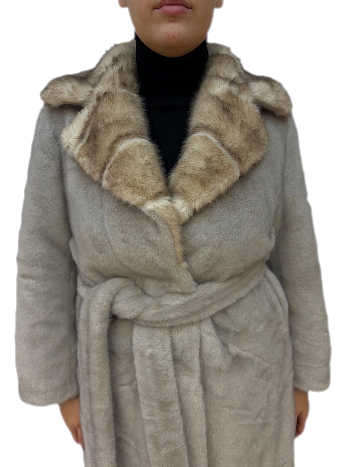Cappotto lungo invernale elegante con pelliccia sintetica