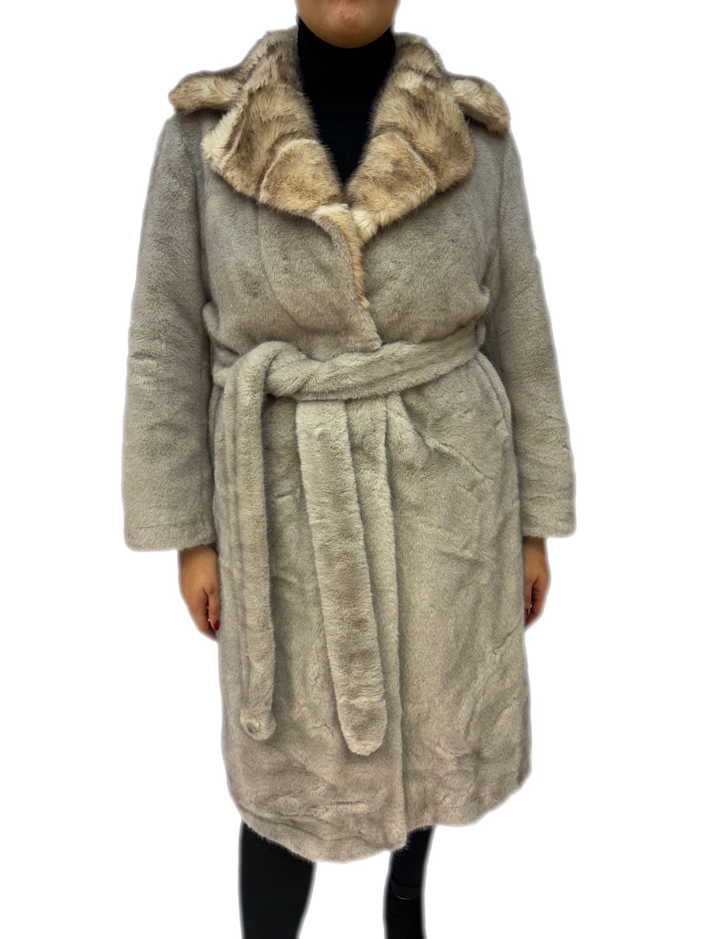 Cappotto lungo invernale elegante con pelliccia sintetica