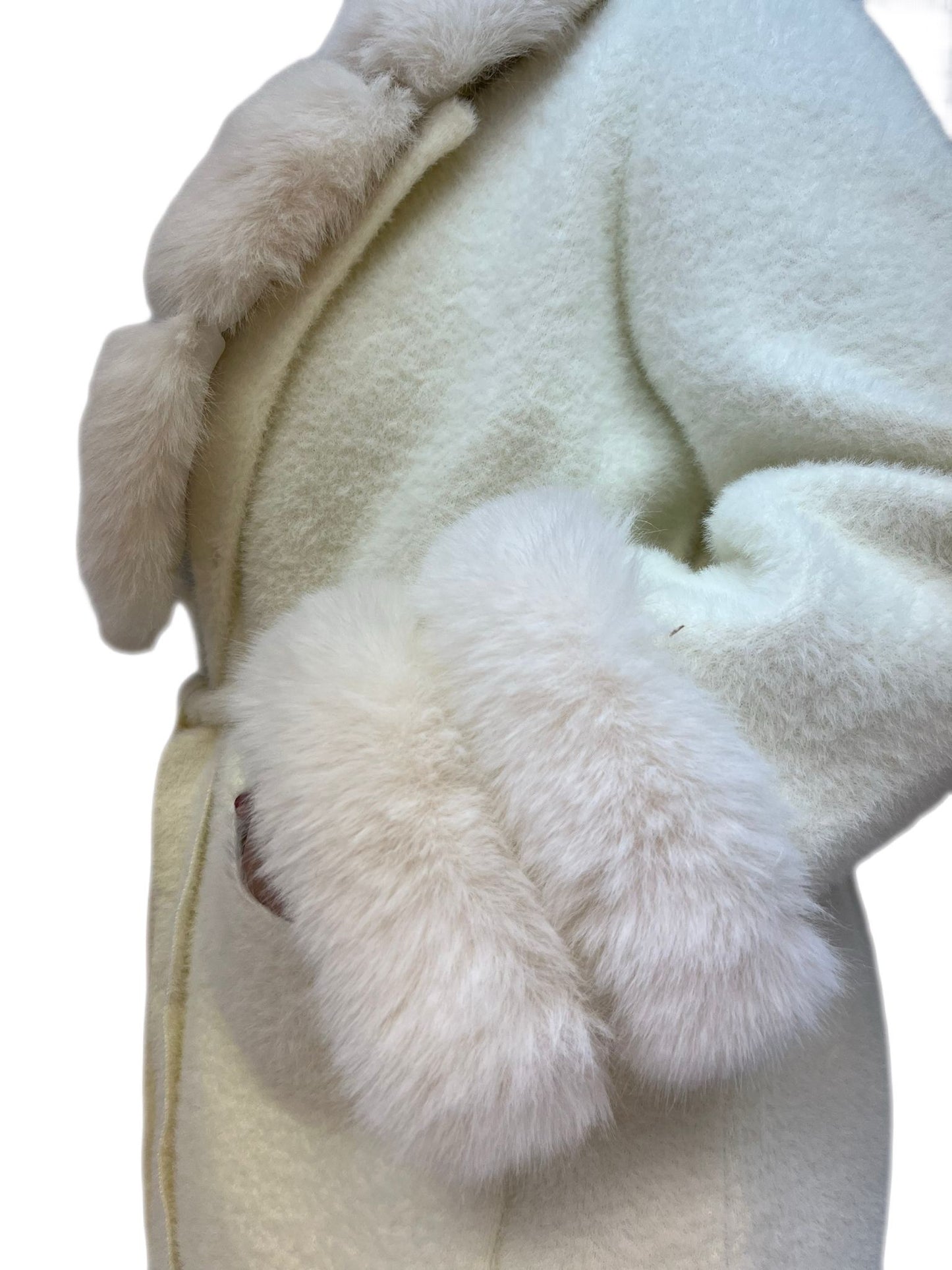 Cappotto donna elegante invernale caldo con lana e rifiniture in pelliccia sintetica