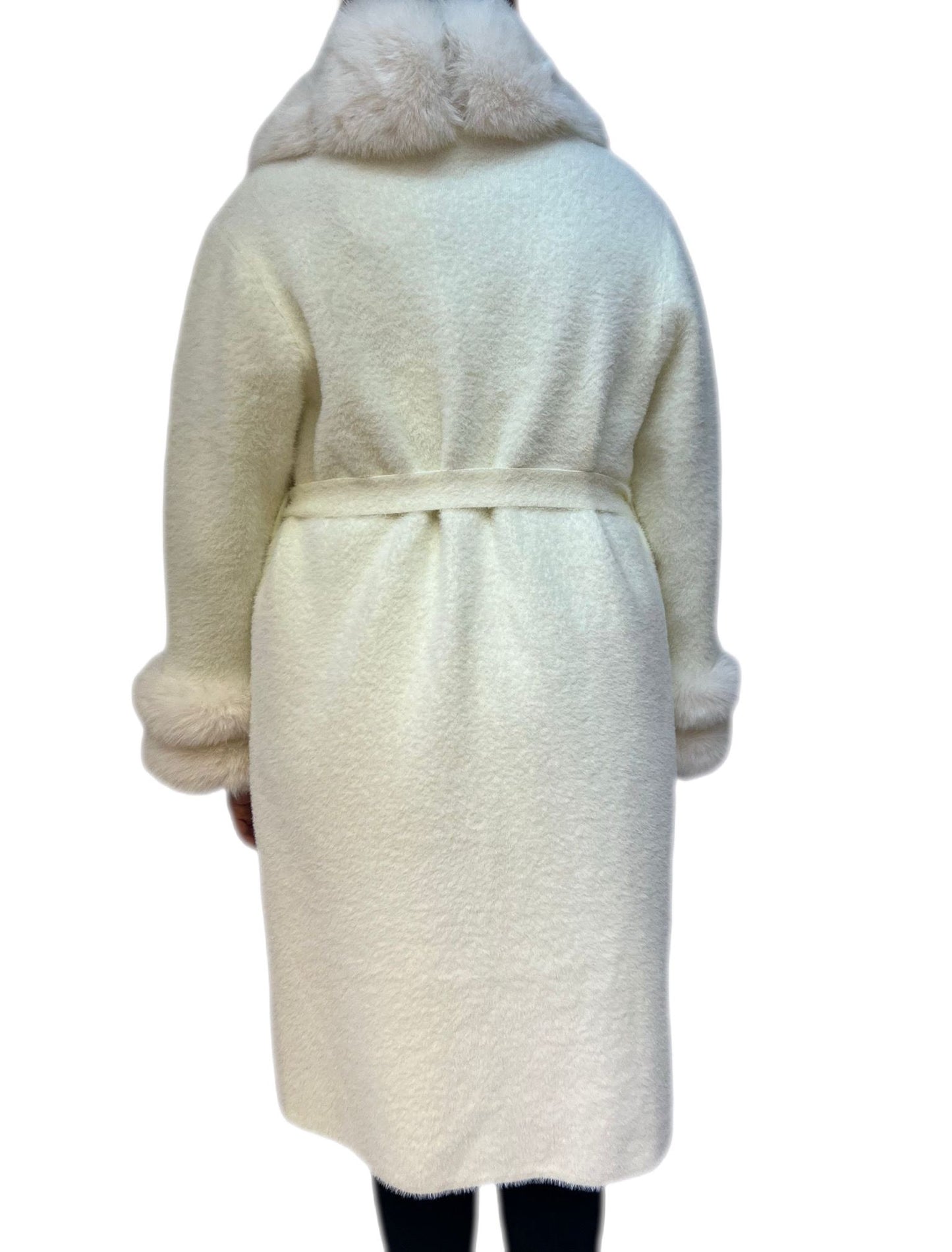 Cappotto donna elegante invernale caldo con lana e rifiniture in pelliccia sintetica