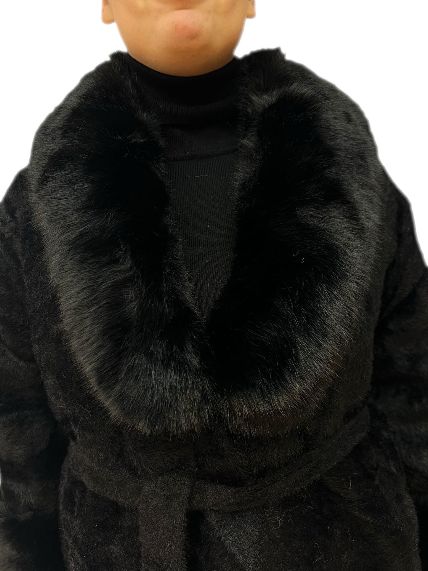 Cappotto donna elegante invernale caldo con lana e rifiniture in pelliccia sintetica