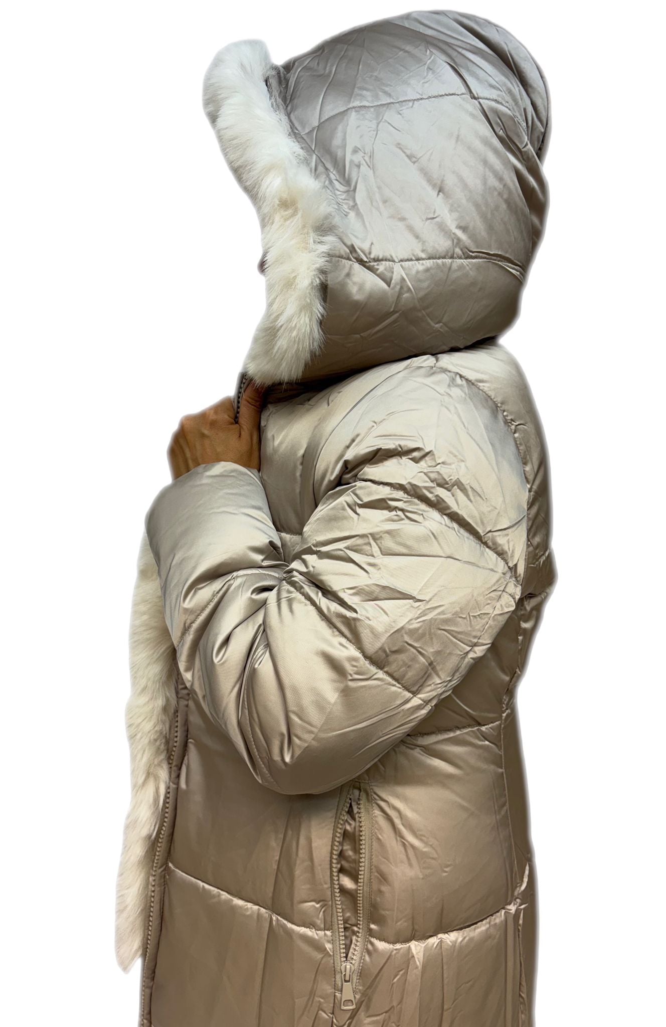 Cappotto trapuntato donna invernale con rifinitura in pelliccia sintetica