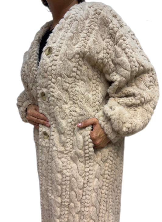 Cappotto pelliccia sintetica intagliata a trecce invernale donna