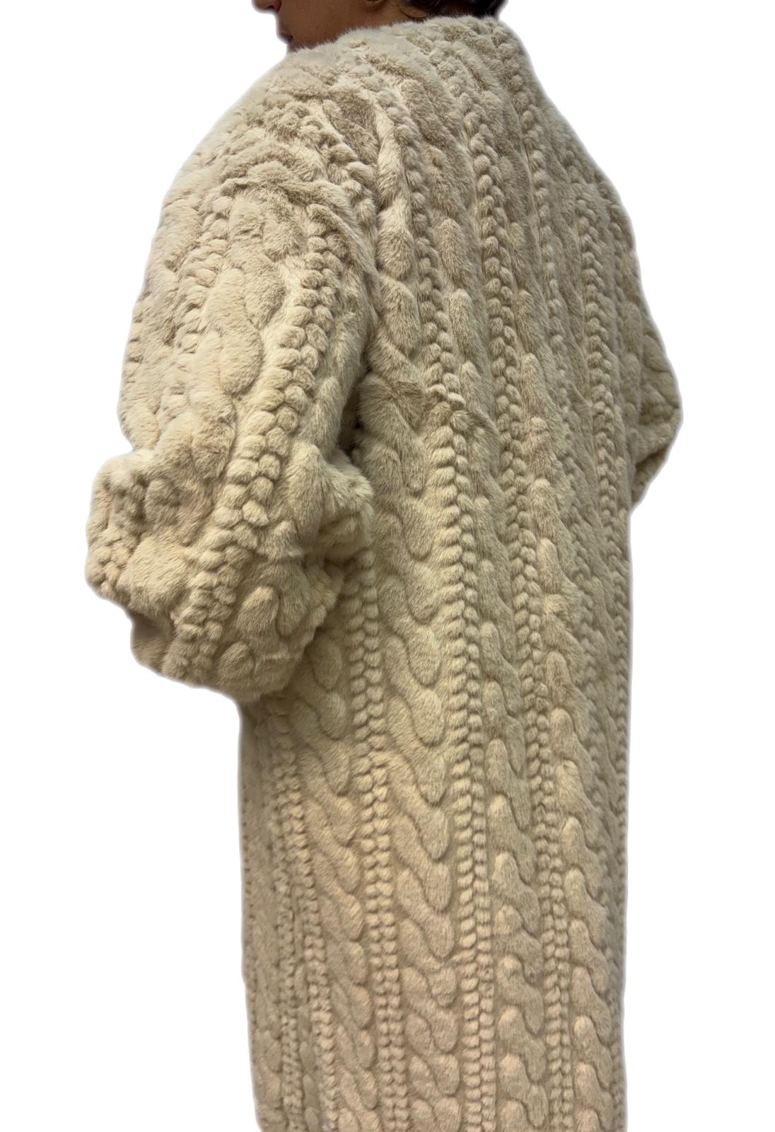 Cappotto pelliccia sintetica intagliata a trecce invernale donna