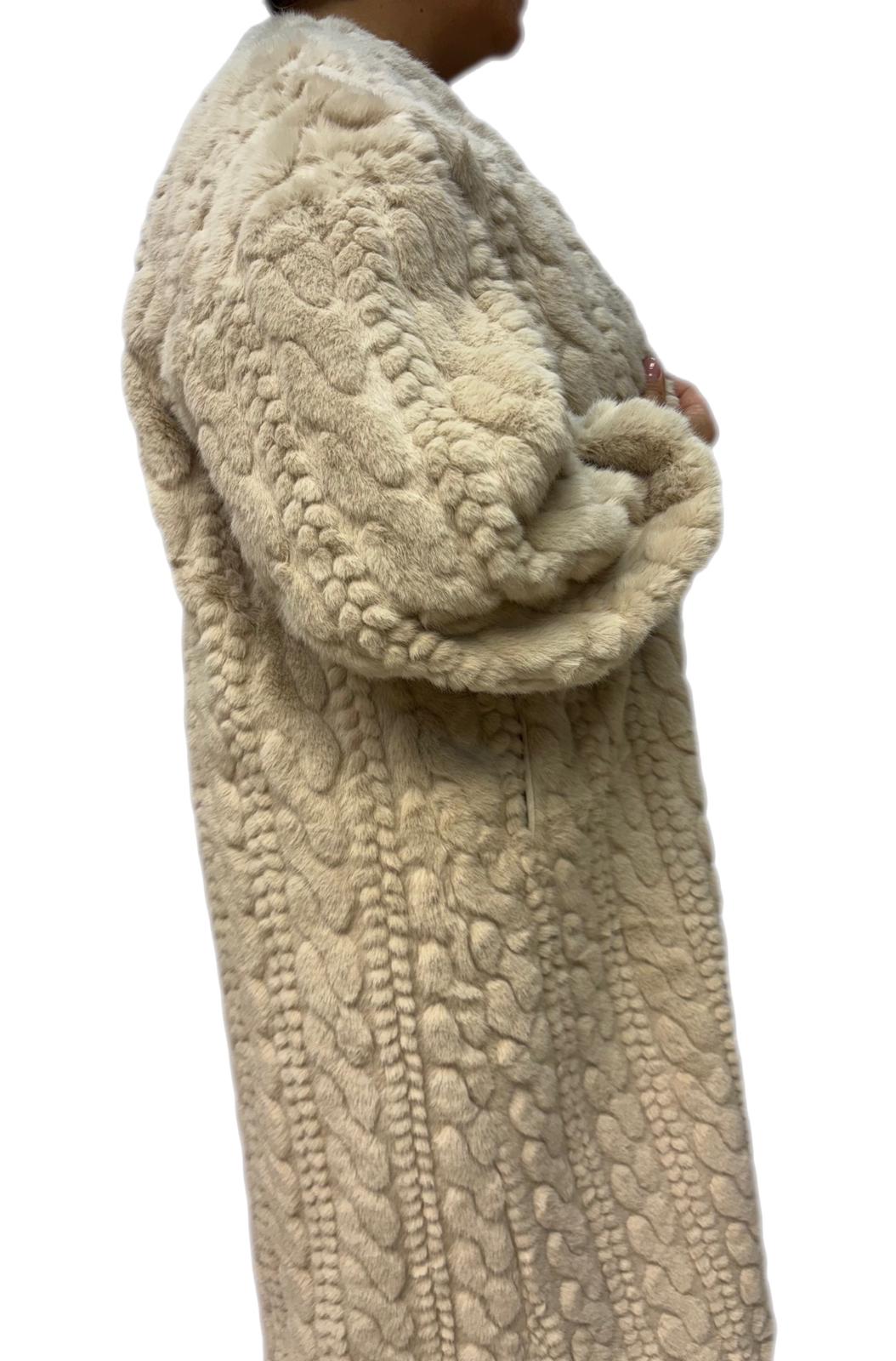 Cappotto pelliccia sintetica intagliata a trecce invernale donna