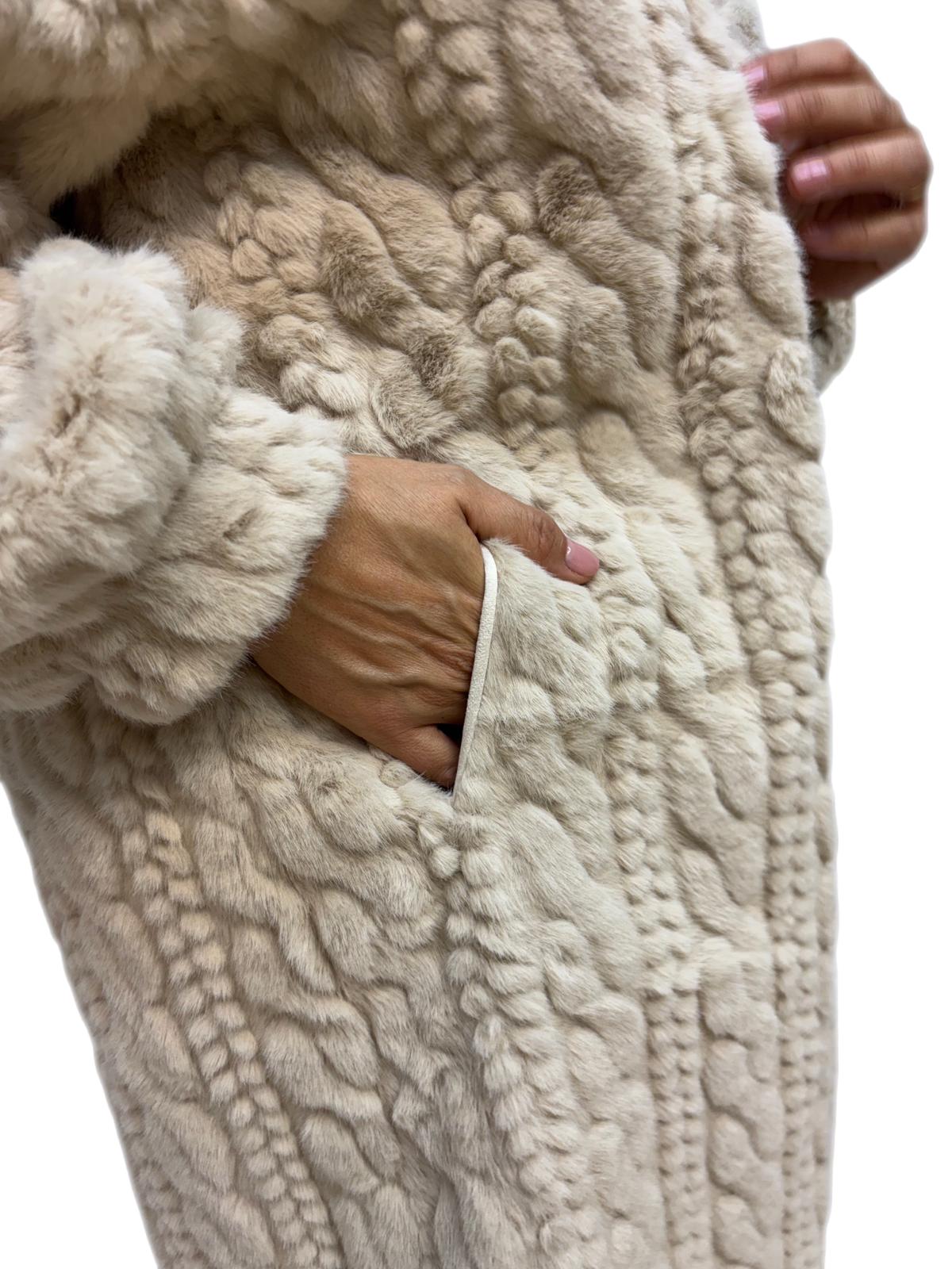 Cappotto pelliccia sintetica intagliata a trecce invernale donna