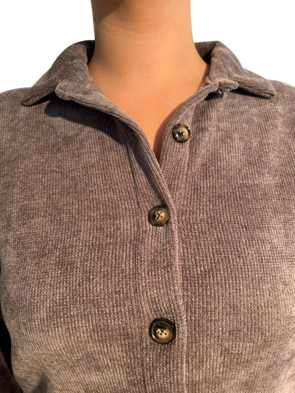 Damen-Hosenanzug aus Cordimitat-Strickstoff mit Hemd und langen Ärmeln