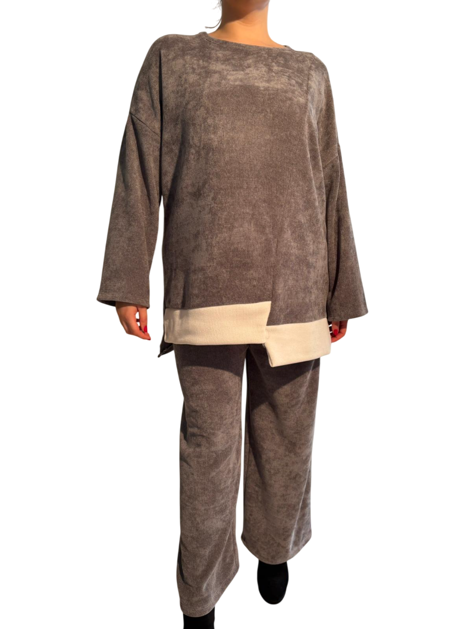 Damen-Hosenset aus gestricktem Cordimitat