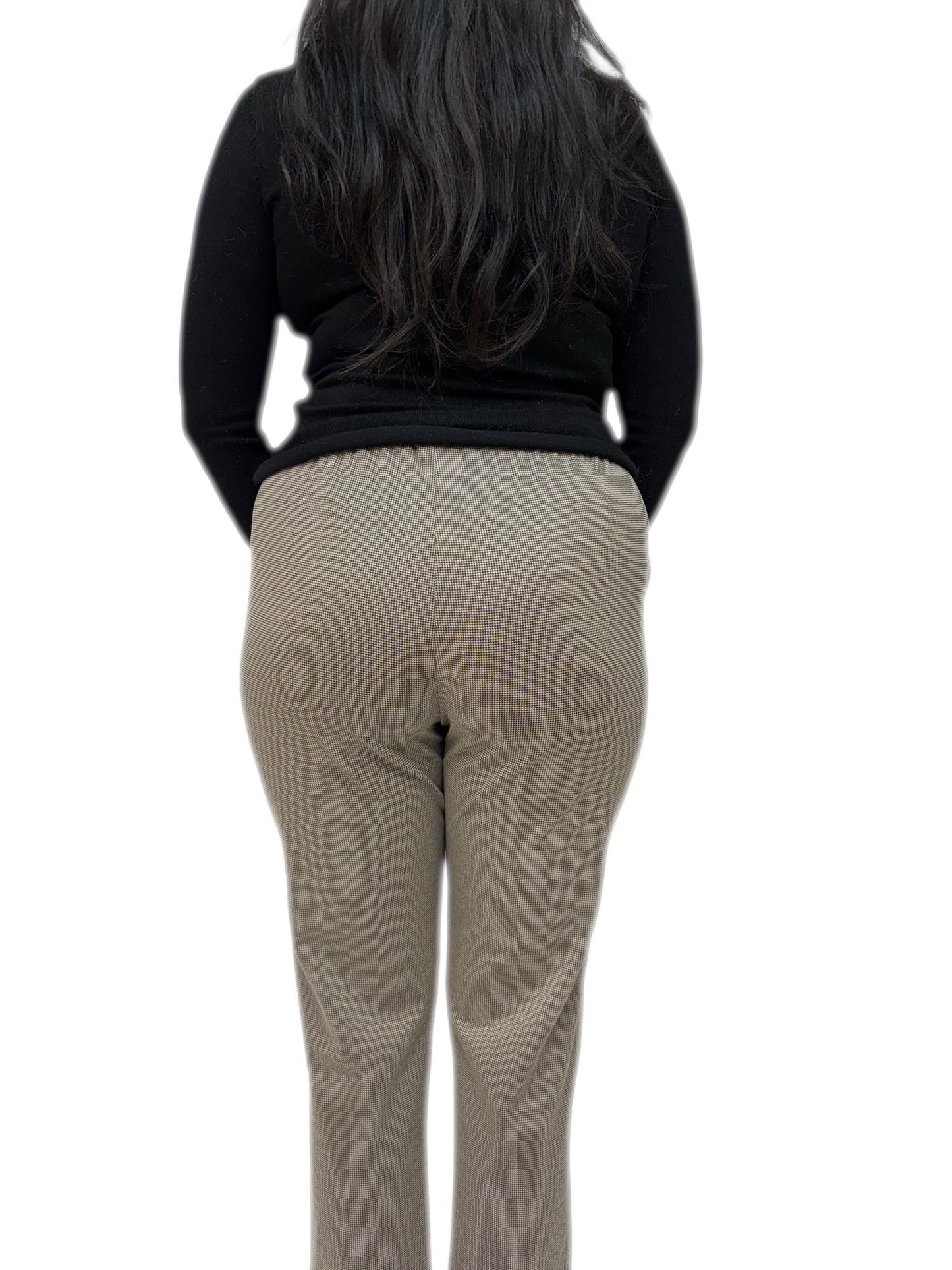 Pantaloni Donna Tagli Grandi Elasticizzato a Micro Pied de Poule e Lurex, buona vestibilità Curvy