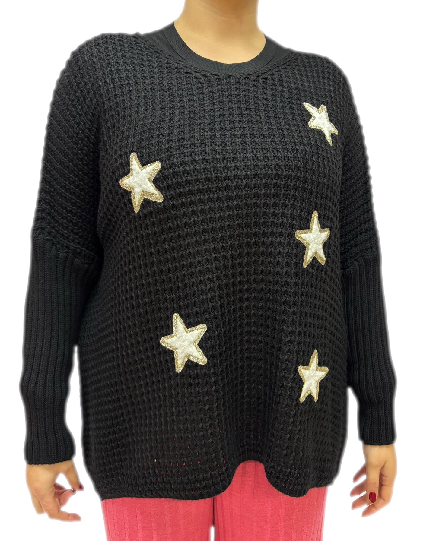 Maglione nero invernale da donna con Motivo a Stella