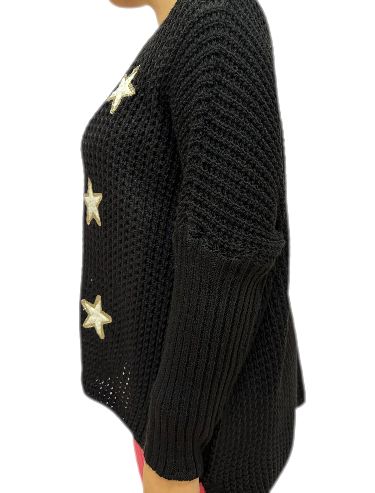 Maglione nero invernale da donna con Motivo a Stella