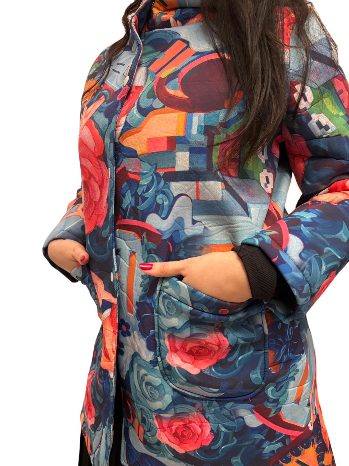 Cappotto donna invernale stampato multicolor