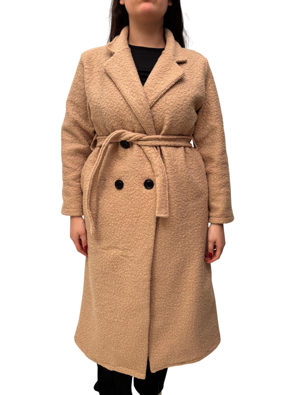 Cappotto donna invernale effetto riccio a maniche lunghe