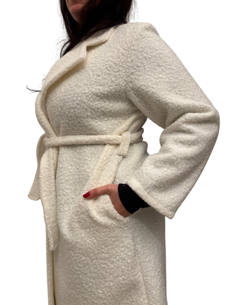 Cappotto donna invernale effetto riccio a maniche lunghe