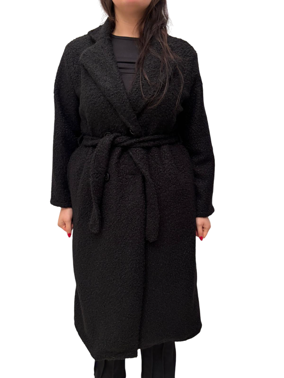 Cappotto donna invernale effetto riccio a maniche lunghe