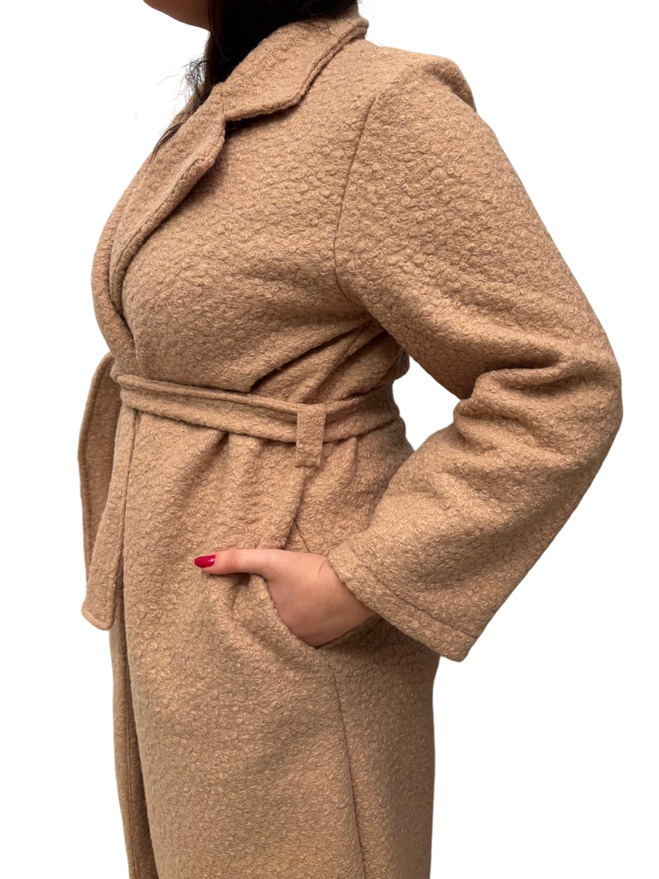 Cappotto donna invernale effetto riccio a maniche lunghe