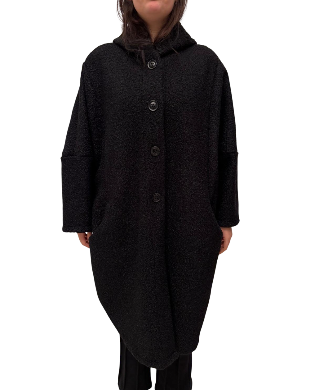 Cappotto ballon effetto riccio a maniche lunghe