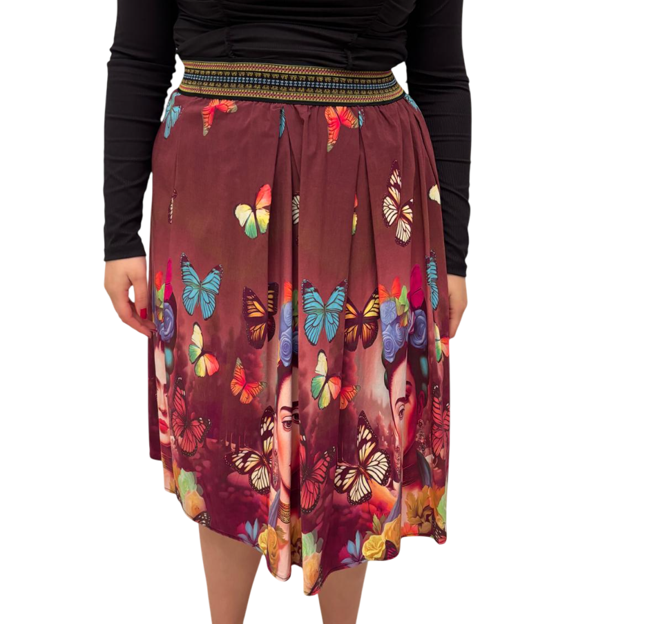 Gonna lunga con stampa Frida Kahlo