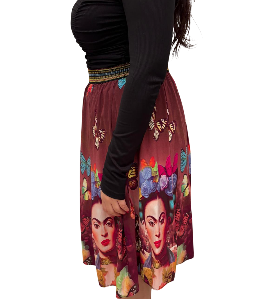 Gonna lunga con stampa Frida Kahlo