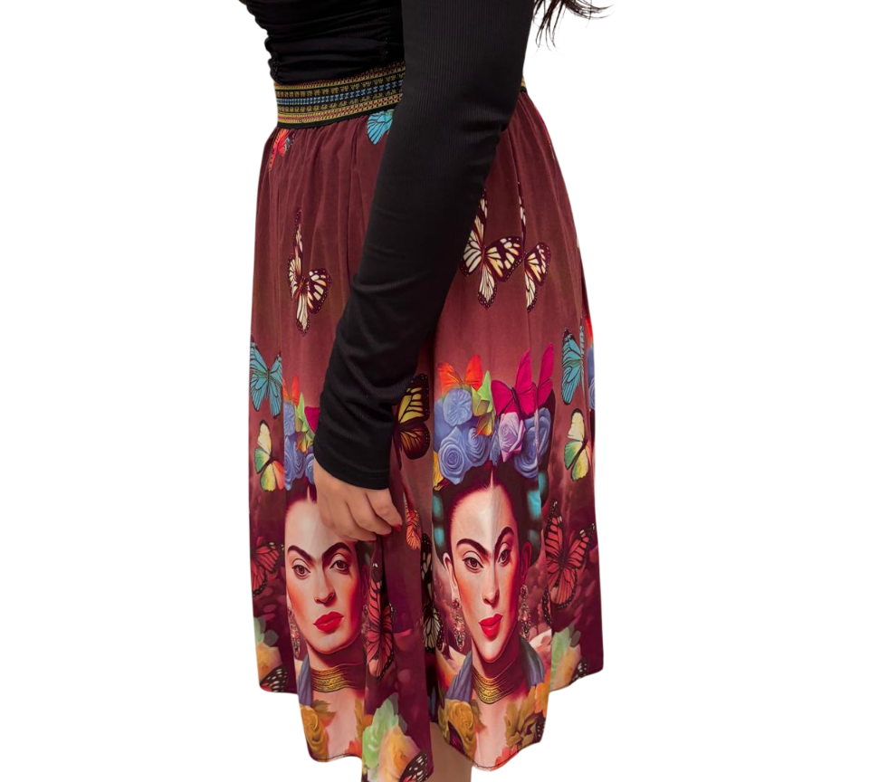 Gonna lunga con stampa Frida Kahlo