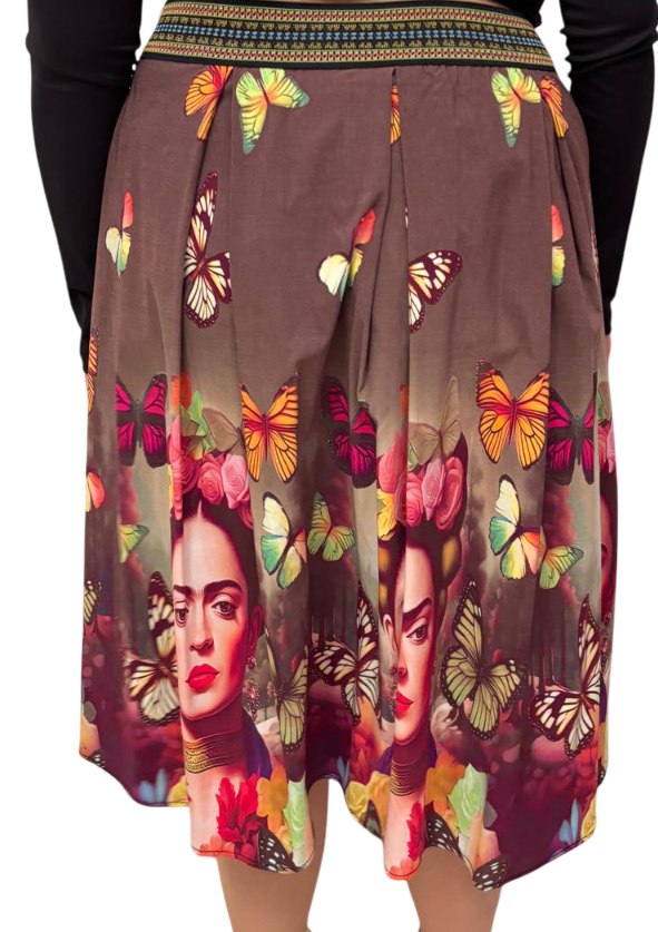 Gonna lunga con stampa Frida Kahlo