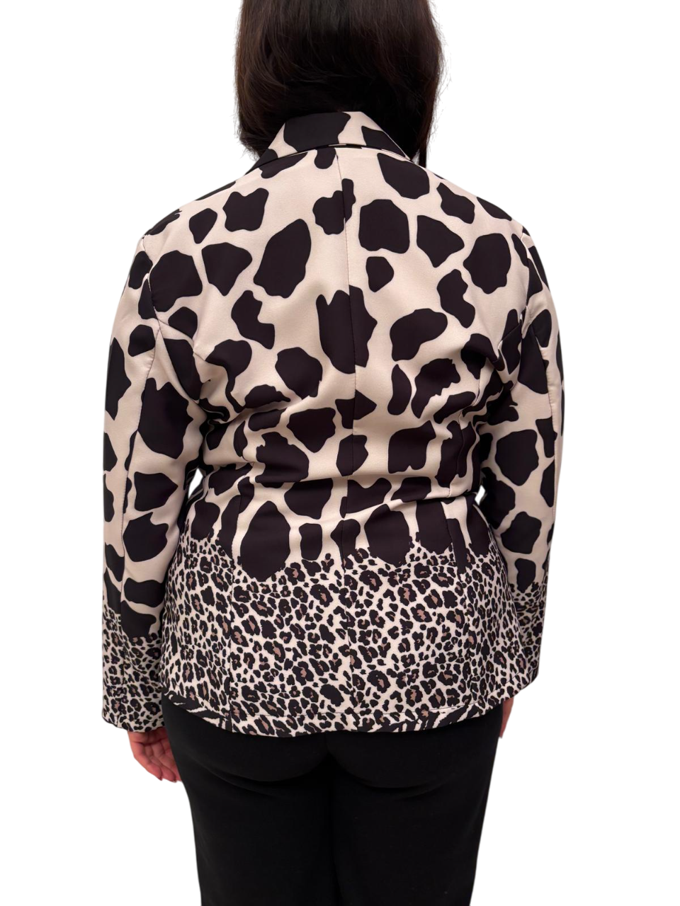Blazer donna con stampa animalier bianco nero
