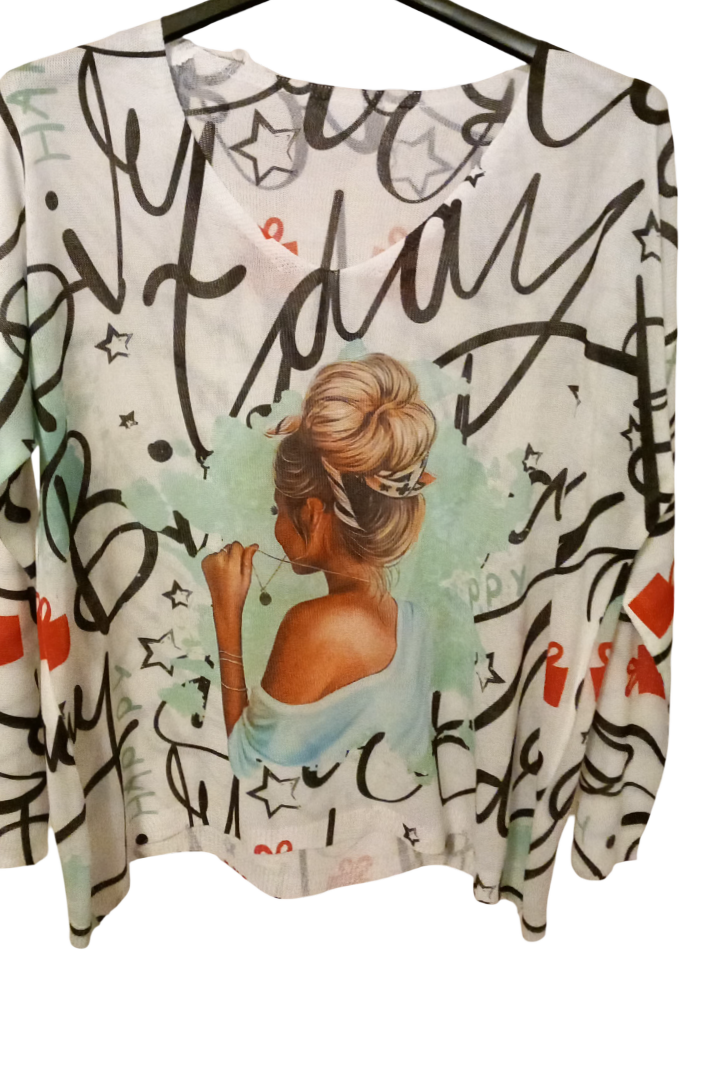 Maglione stampato in maglia con scollo a V