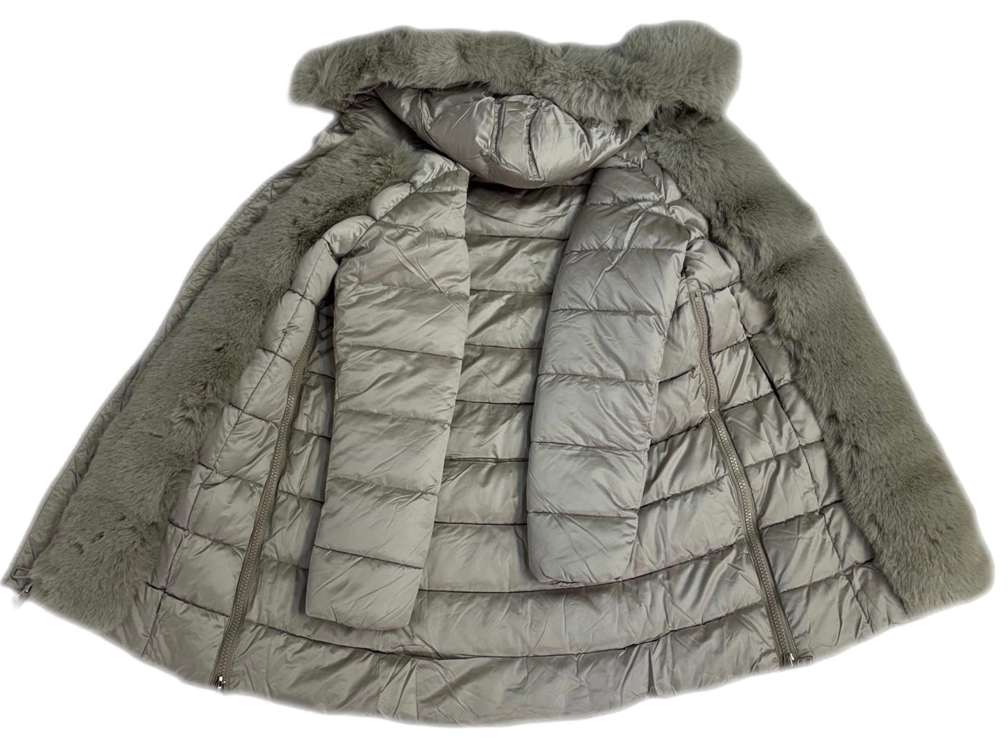 Cappotto trapuntato con pelliccia sintetica e zip
