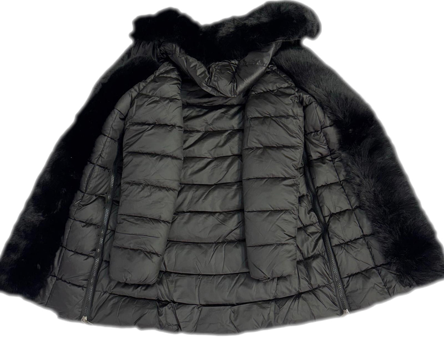 Cappotto trapuntato con pelliccia sintetica e zip